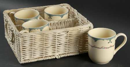 Perennial Garden Mug - Set of 4  & Wicker Basket