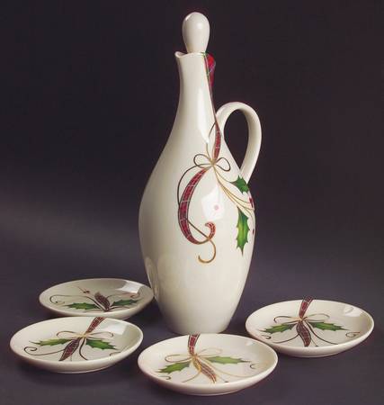Holiday Nouveau Gold Oil Jar/Cruet with 4 Dipping Bowls