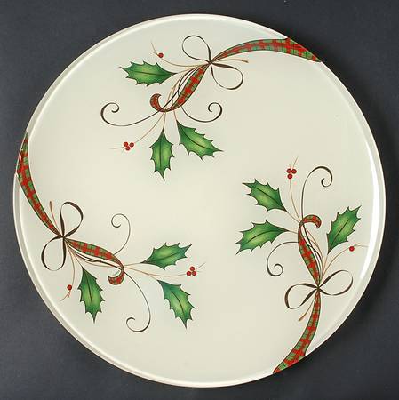Holiday Nouveau Gold Round  Decoupage Glassware Platter