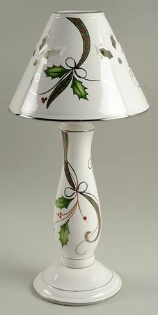 Holiday Nouveau Platinum Cream Candlestick Lamp & Shade