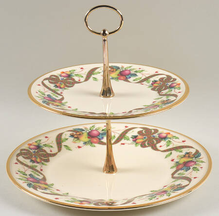 Holiday Tartan 2 Tiered Serving Tray (Dinner & Salad Plate)