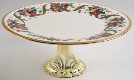 Holiday Tartan Cake Stand with 4"-5" Metal Pedestal  Hc