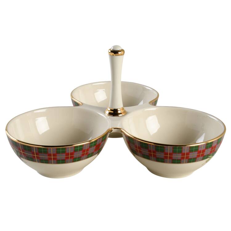 Holiday Tartan 3-Part Relish with Center Ceramic Handle