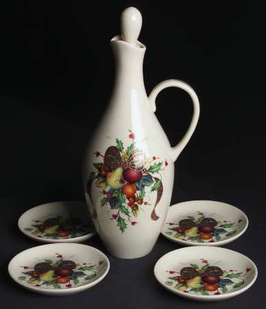 Holiday Tartan Oil Jar/Cruet with 4 Dipping Bowls