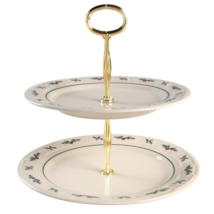 Holly 6 5/8"-10"  2 Tiered Serving Tray (Dp, Sp) HC