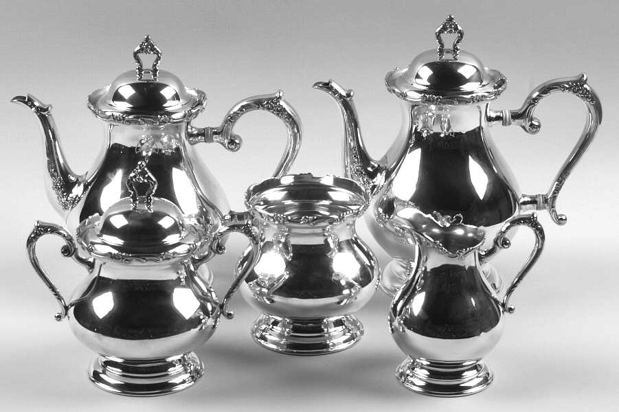Modern Victorian (Sterling, Hollowware) 5 Piece Tea Set (SCP, STP, SCR, SSU, SWB)