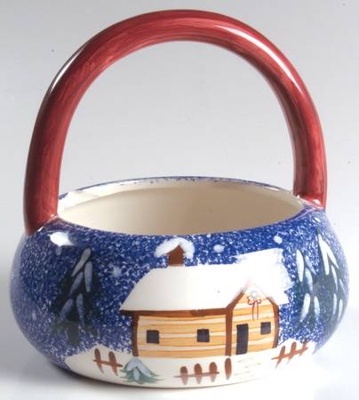 Holiday Mountain Lodge 6" Handled Basket