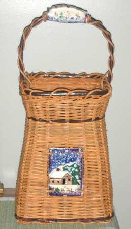 Holiday Mountain Lodge 11" Tall Handled Basket