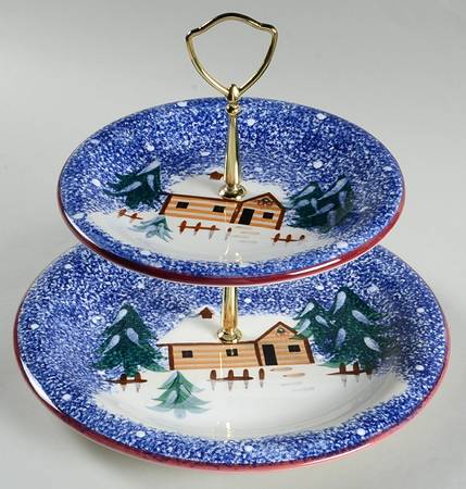 Holiday Mountain Lodge 2 Tiered Serving Tray (Dinner & Salad Plate) by Livingquarters