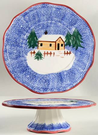 Holiday Mountain Lodge 12" Diameter Pedestal Cake Stand