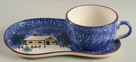 Holiday Mountain Lodge Snack Plate & Cup Set