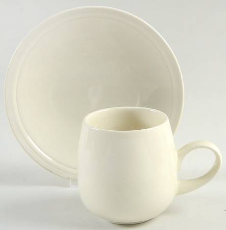 Cream Stripe Flat Cup & Saucer Set