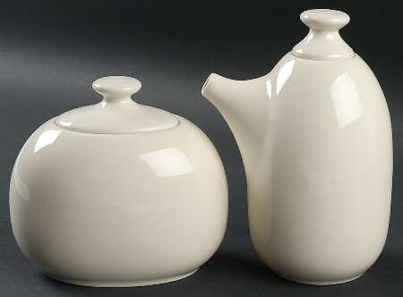 Cream Stripe Creamer & Sugar with Lids Set