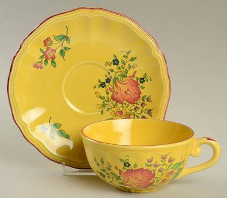 Old Strasbourg (Yellow Background, Roses) Flat Cup & Saucer Set