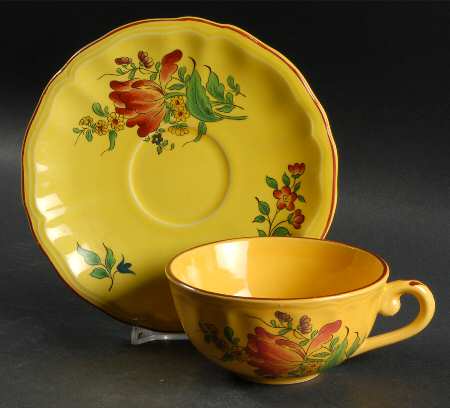 Old Strasbourg (Yellow Background, Roses) Flat Cup & Saucer Set