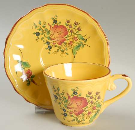 Old Strasbourg (Yellow Background, Roses) Flat Cup & Saucer Set