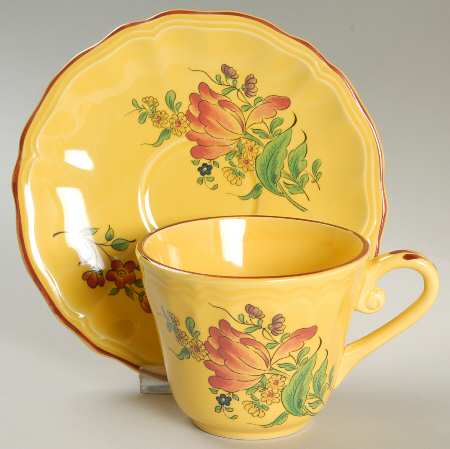 Old Strasbourg (Yellow Background, Roses) Flat Cup & Saucer Set