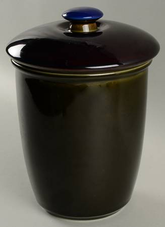 Yo Han Olive Green and Cobalt Blue Large Canister & Lid