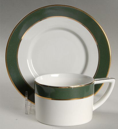 Southport Green with Gold Flat Cup & Saucer Set