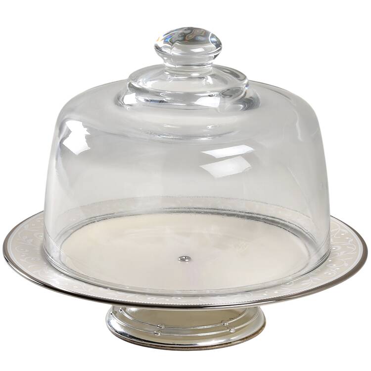 Pearl Innocence 6 1/2"-7 1/2" Footed Cheese Plate w/ Glass Dome HC