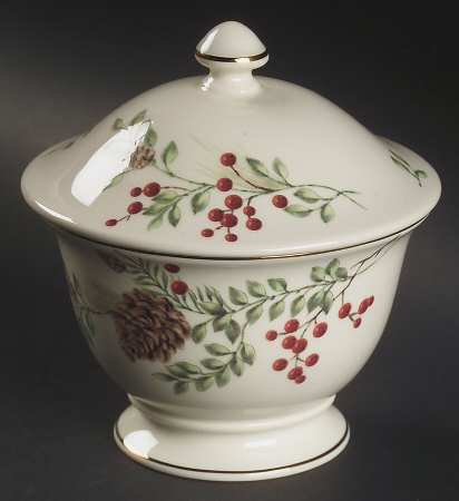 Williamsburg Boxwood & Pine Sugar Bowl & Lid
