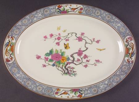 Ming-Birds (Newer, Cream, Gold Backstamp) 13" Oval Serving Platter