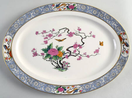 Ming-Birds (Newer, Cream, Gold Backstamp) 15" Oval Serving Platter