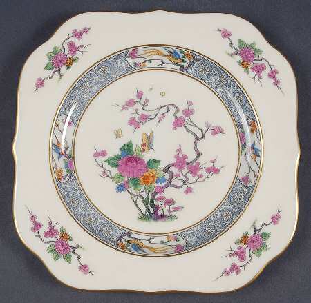 Ming-Birds (Newer, Cream, Gold Backstamp) Square Salad Plate