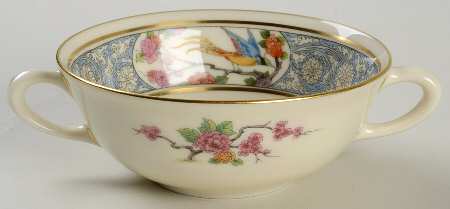 Ming-Birds (Newer, Cream, Gold Backstamp) Flat Cream Soup Bowl
