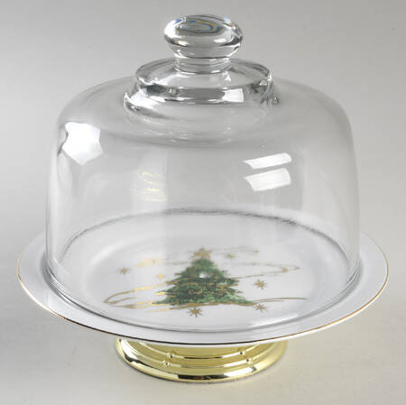 Holiday Magic 6 1/2"-7 1/2" Footed Cheese Plate w/ Glass Dome HC