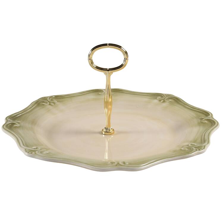 Colore Verde (Green) Round Serving Plate with Center Handle (Dp) Hc