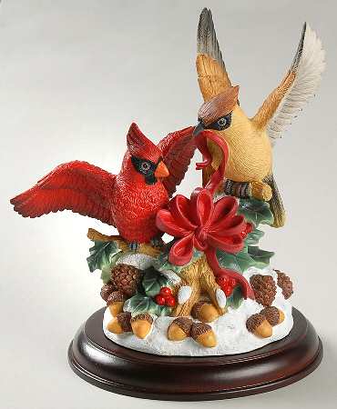 Winter Greetings Cardinal & Cadar Waxwing Figurine