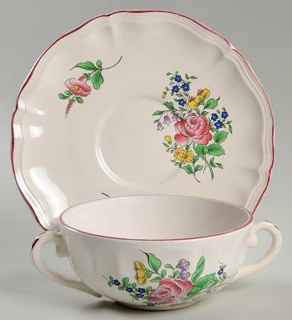 Old Strasbourg (Off White Background) Flat Cream Soup Bowl & Saucer Set