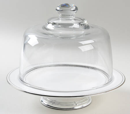 Library Lane Platinum 6 1/2"-7 1/2" Footed Cheese Plate w/ Glass Dome HC