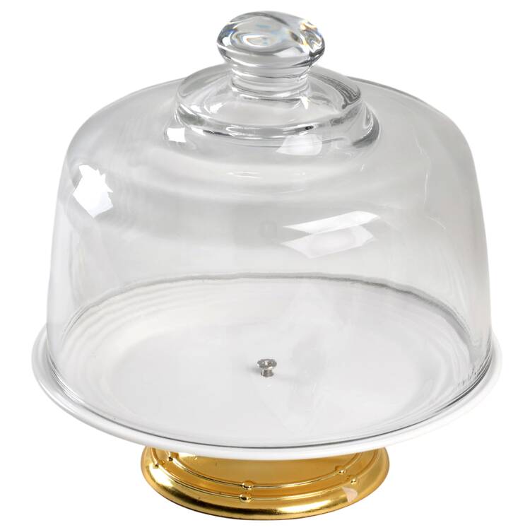 Tin Can Alley 6 1/2"-7 1/2" Footed Cheese Plate w/ Glass Dome HC