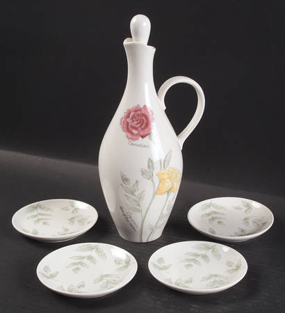 Artist Sketchbook Oil Jar/Cruet with 4 Dipping Bowls