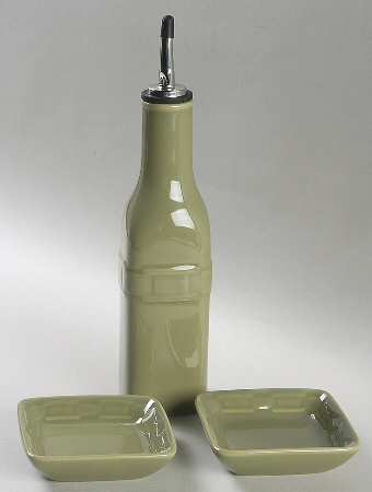 Woven Traditions Sage Oil Jar/Drizzler with 2 Dipping Dish