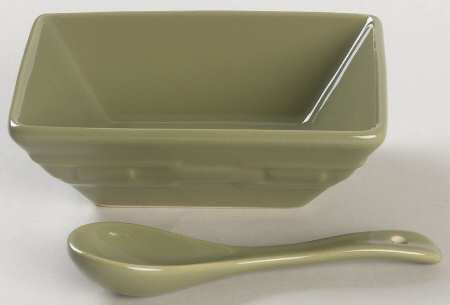 Woven Traditions Sage 5" Square Tasting Bowl & Ceramic Spoon by Longaberger