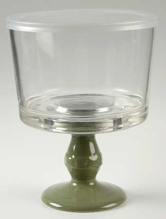 Woven Traditions Sage Glassware Trifle Bowl w/Plastic Lid & Ceramic Base