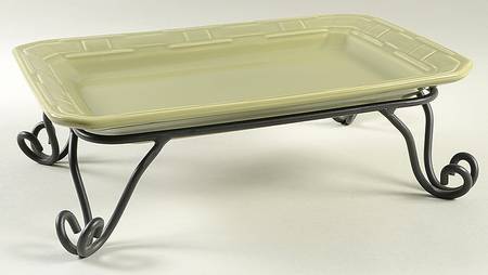 Woven Traditions Sage 13" Rectangular Platter & Metal Stand