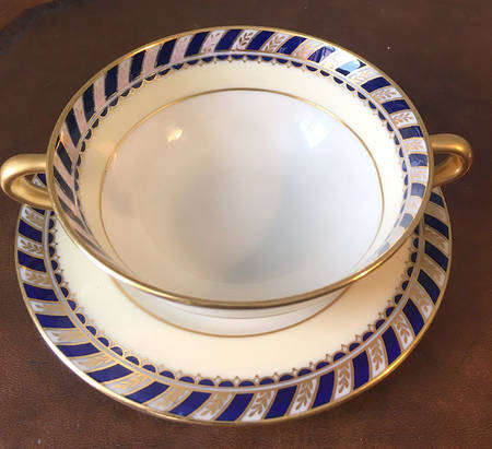G389B Cobalt (Smooth) Footed Cream Soup Bowl & Saucer Set