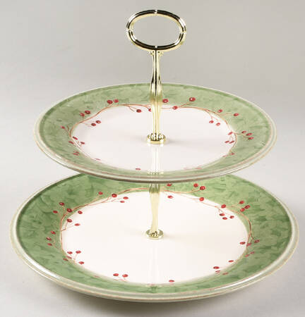Holiday Gatherings Damask 6 5/8"-10"  2 Tiered Serving Tray (Dp, Sp) HC