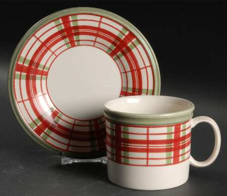 Holiday Gatherings Plaid Flat Cup & Saucer Set