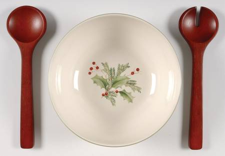 Holiday Gatherings Holiday Berry 3 Piece Salad Set (SB10 & Wood Servers)