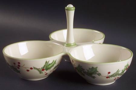 Holiday Gatherings Holiday Berry 3 Part Condiment Server W/Center Handle