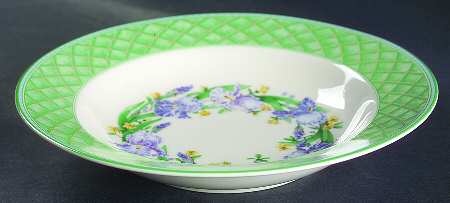 Flower Blossom Collection (Green Trim) Rim Soup Bowl