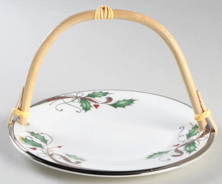 Holiday Nouveau Platinum (White) 5 3/8"-5 5/8" Bamboo Handled Serving Plate  HC