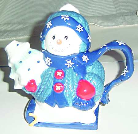 Blue Snowman Figural Teapot & Lid
