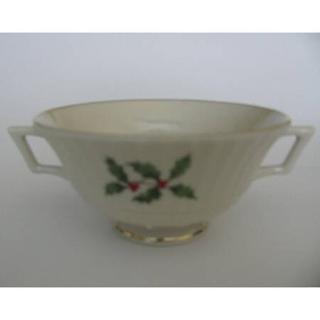 Hollyberry (No Enamel) Footed Cream Soup Bowl