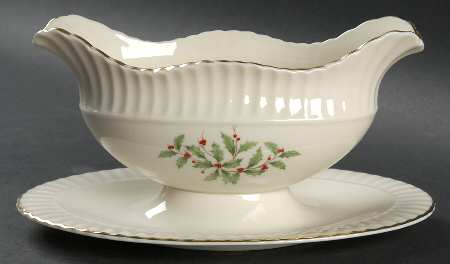 Hollyberry (No Enamel) Gravy Boat with Attached Underplate